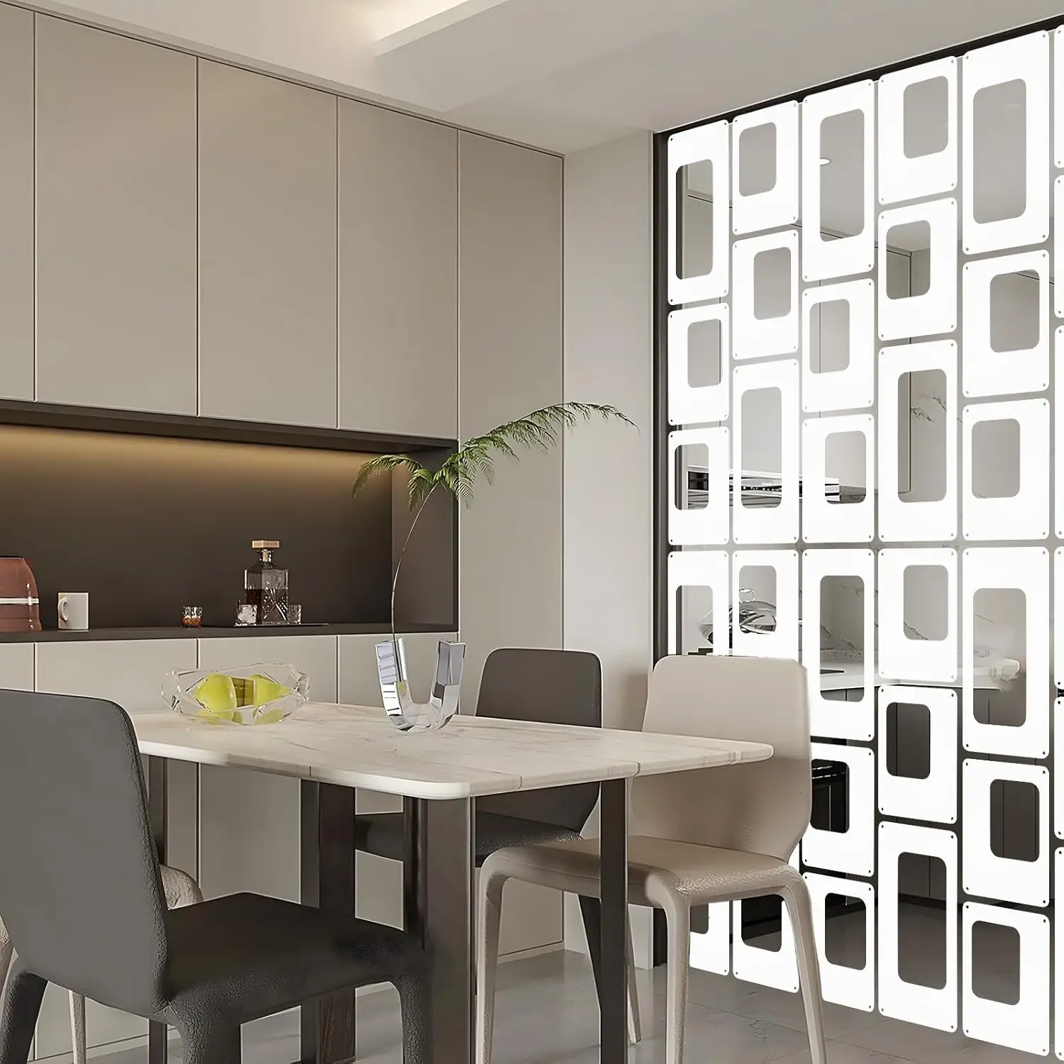 Anminy 48 Pcs Hanging Room Divider Decorative Thick Wall Privacy Screen Panels Set Modern Geometric Pattern Hollow Out Design 2