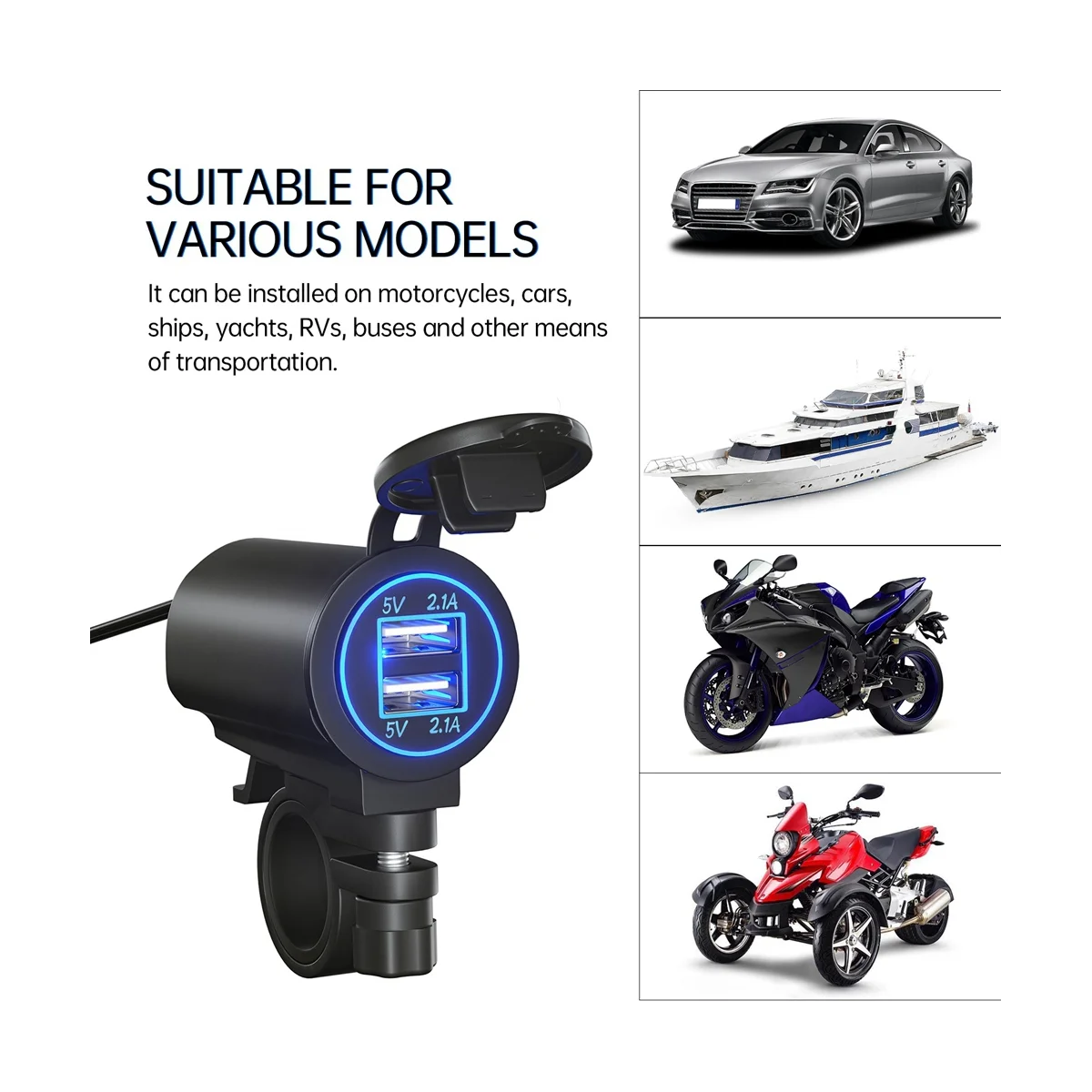 

Motorcycle Charger Dual 2.1A USB Charge Voltmeter Phone Charger Waterproof Fast Power Adapter Socket