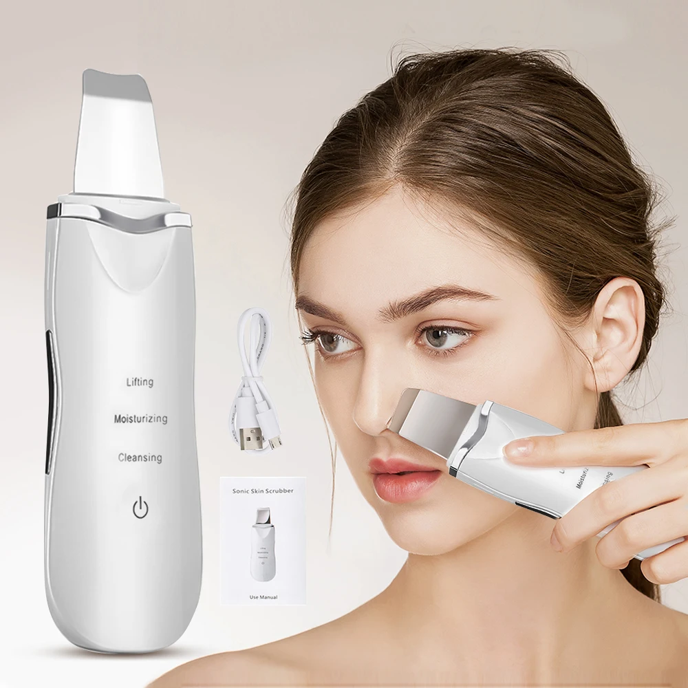 

Ultrasonic Skin Scrubber Deep Cleaning Blackhead Remover Face Scrubber Vibrating Skin Spatula Peeling Beauty Instrument Device