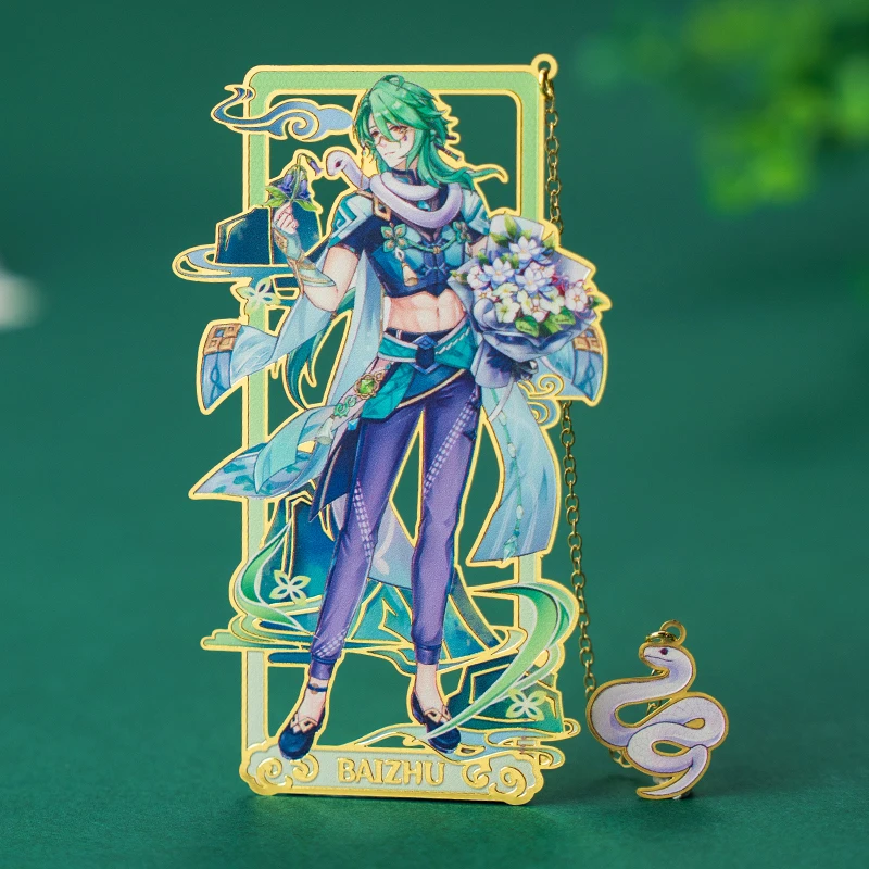 

Game Anime Genshin Impact Baizhu Cosplay Fashion Metal Bookmarks Souvenir Hollow Out Pendant Decor Collection Cosplay Xmas Gift