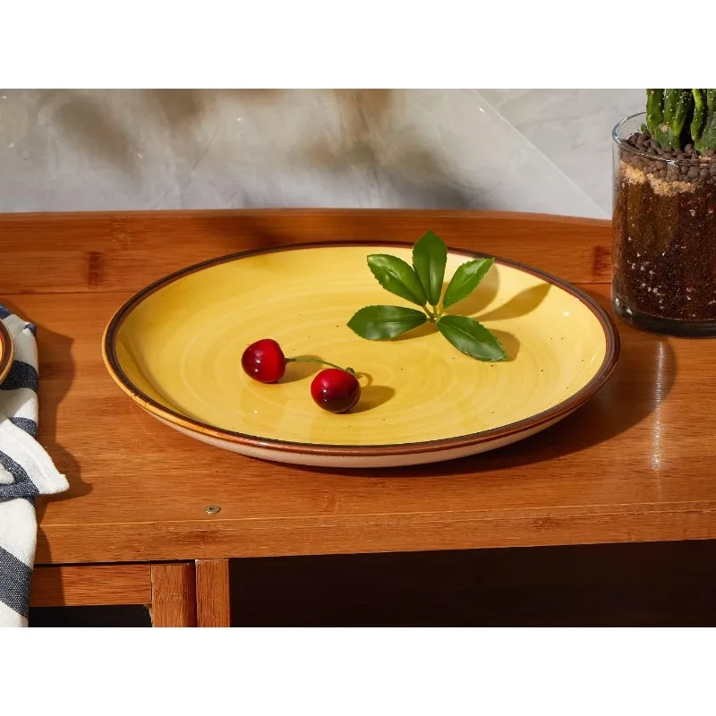 Plates Set 10.5 inch Large Dinner Plates for Salad Dessert Ceramic Serving Plate Set of 4, Microwave and Dishwasher Safe