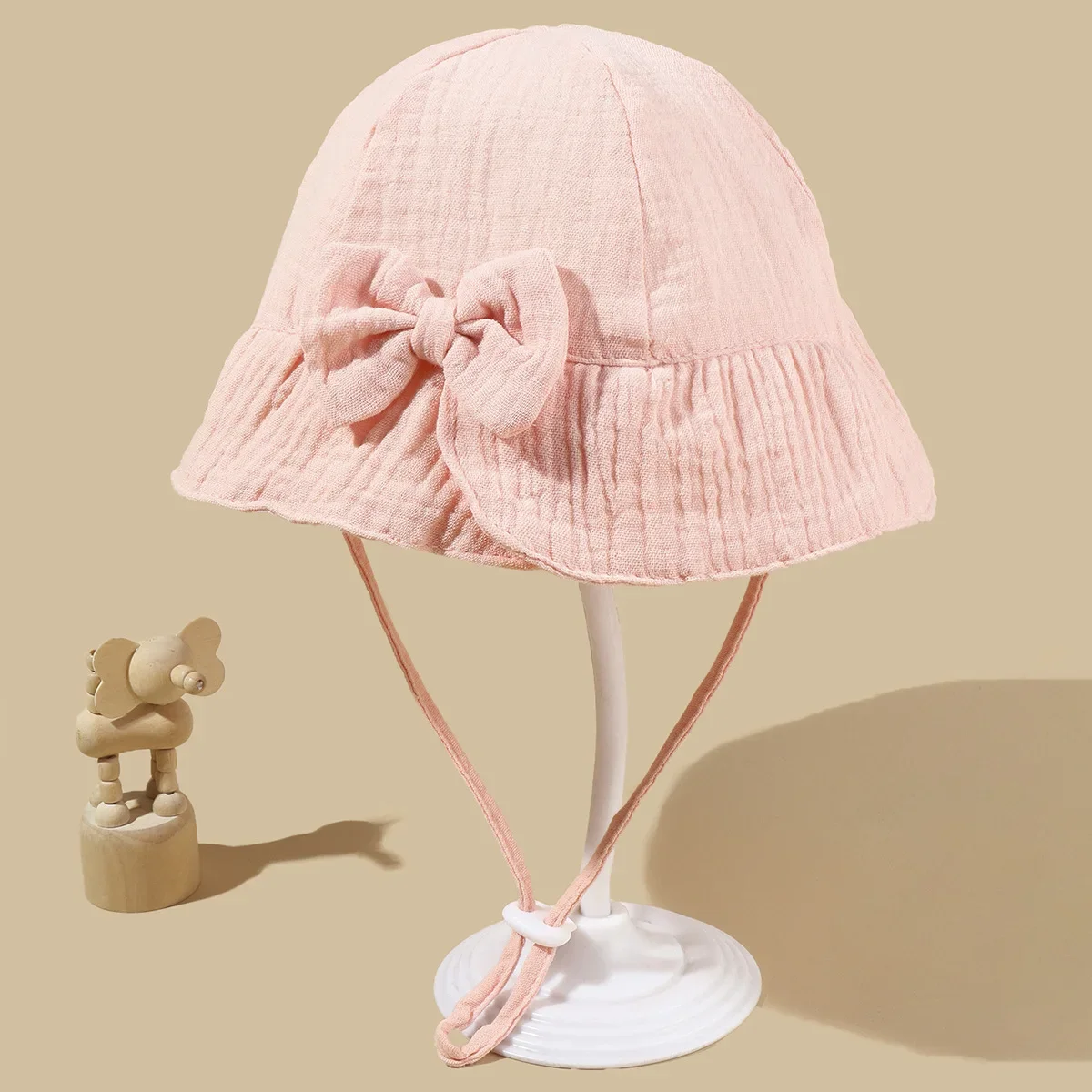 New Baby Cotton Bowknot Bucket Hat Children Sunscreen Outdoor Caps Boy Girl Print Panama Hat Unisex Beach Fishing Hat For 3-12M 2