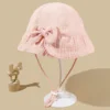 New Baby Cotton Bowknot Bucket Hat Children Sunscreen Outdoor Caps Boy Girl Print Panama Hat Unisex Beach Fishing Hat For 3-12M 2