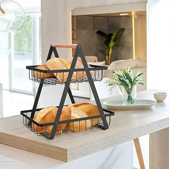 

3-Tier Detachable Countertop Fruit Basket Rectangle Metal Wire Basket Storage for Kitchen Bread Snacks Vegetables Organizer