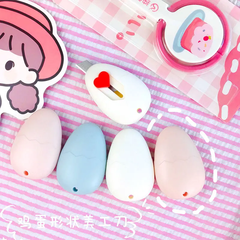 

Cute mini art paper cutter eggshell shape carry-on demolition express knife student office hand account kawaii knife box cutter