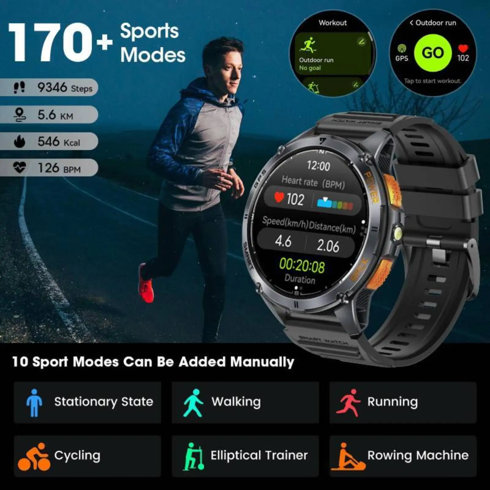 Smart watch LIGE GPS Smart Watch Outdoor Altimeter Barometer AMOLED Screen Built-in GPS & Compass Military Sports Smartwatch Men
