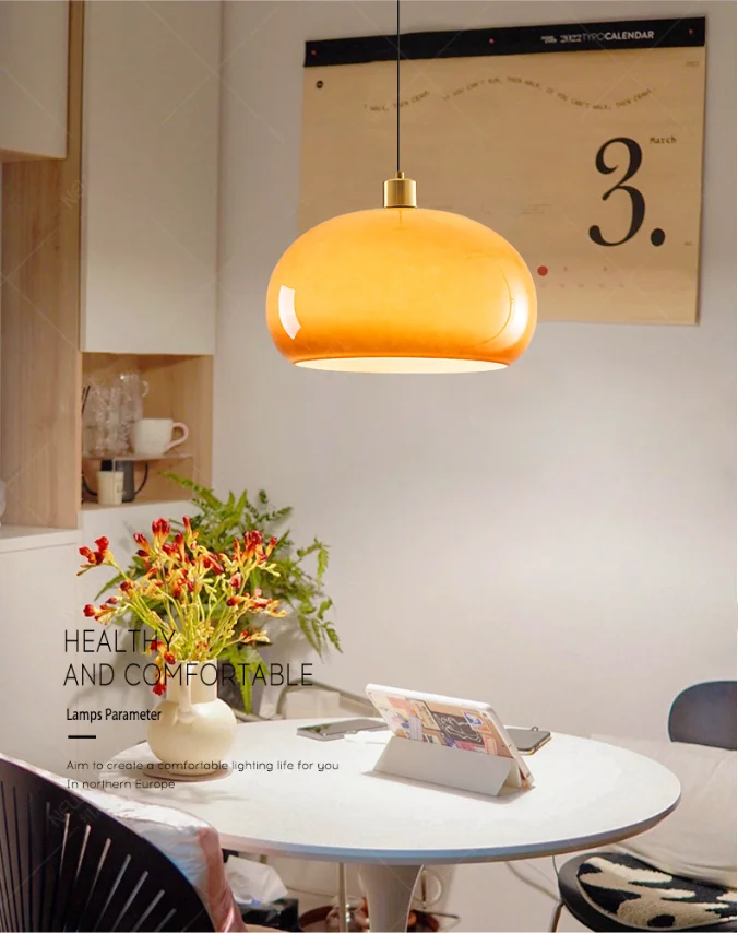 Nordic Vintage Yellow Glass Pendant Light Creative Lighting for Study