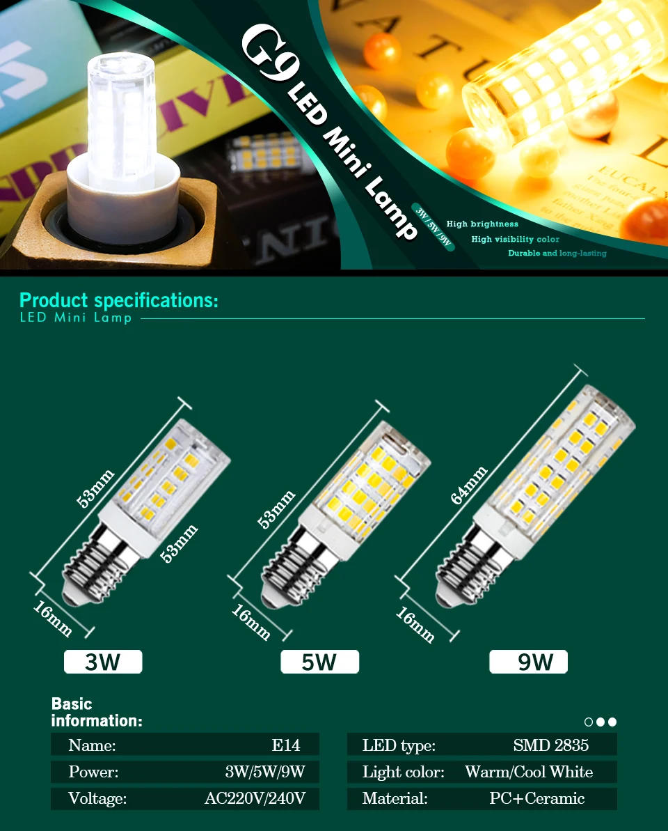 2pcs 3W 5W 9W LED Lamp E14 AC 220V S21f790538adc485783c7cb4cab89d6492