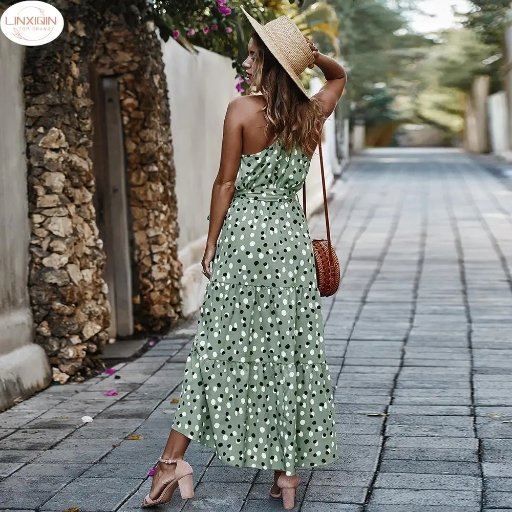 

Blue Polka Dot Dress Women Long Sleeve Women Spring Dress Chic Elasticity Waist Slim Vintage Spilit Party Vestidos