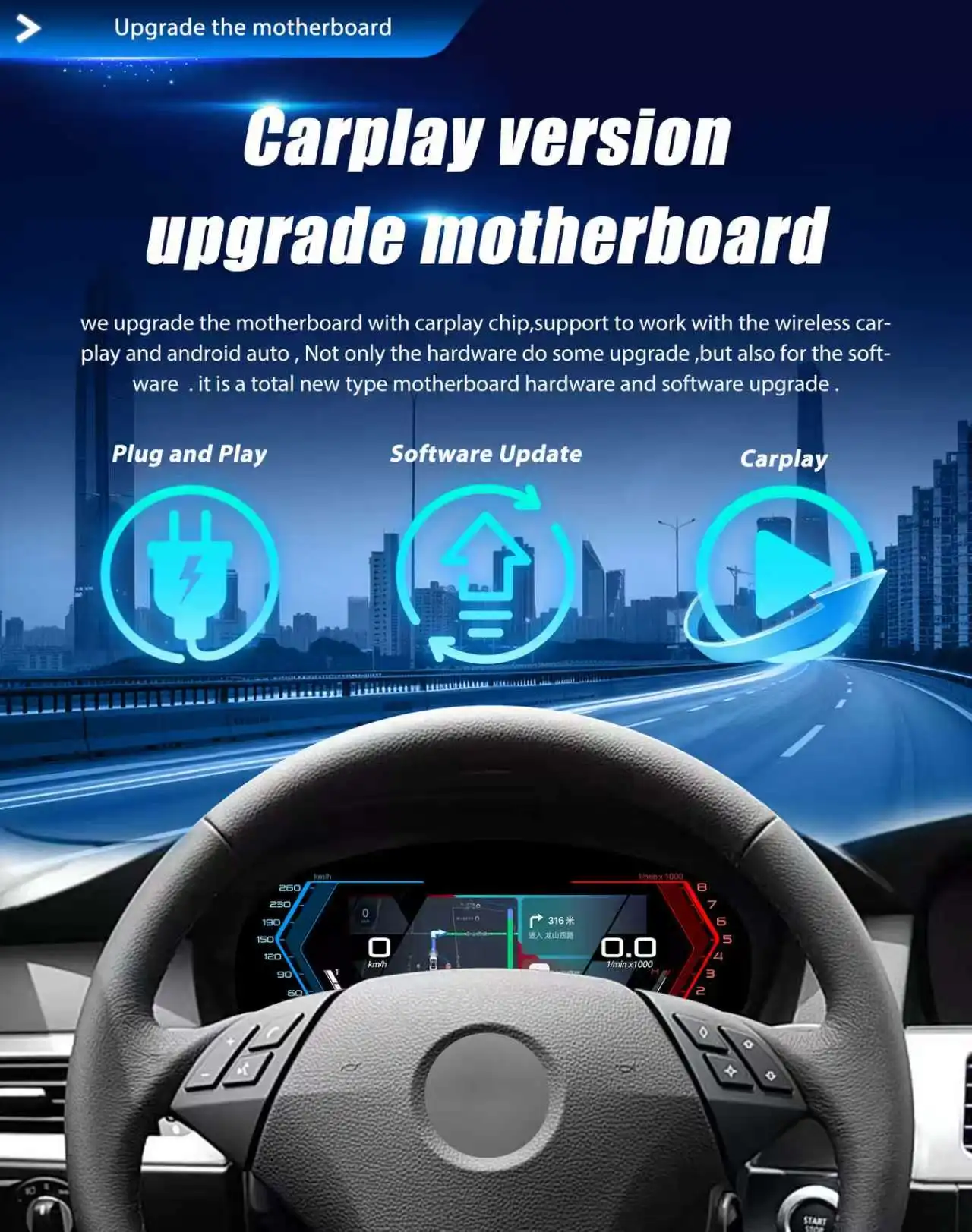 Panel de Instrumentos Digital LCD para BMW Serie 5 E60 E61 E63 E64 CIC CCC Años 2003-2009, Velocímetro Virtual con Función Carplay Inalámbrica 4