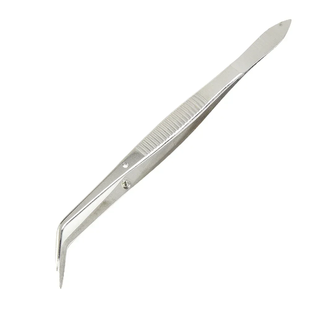 1pc Stainless Steel Tweezers Bend Chuck With Positioning Straight Curved Tweezer For Dentistry Restoration Tea Set Planting tweezer tool