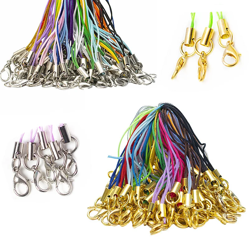 

50Pcs Gold Silver Keychain Rope With Lobster Clasp Lanyard Lariat Strap Cords DIY Keyring Pendant Cord Jewelry Making Supplies