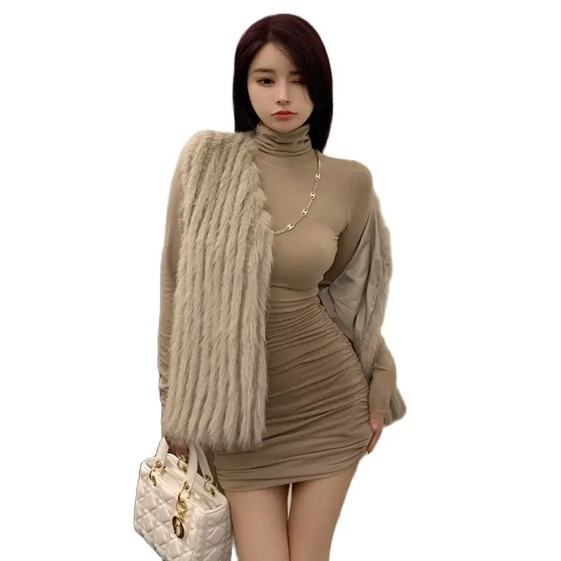 Fur Vest 2022 Winter Fashion Women White Fuax Fur Coat Sleeveless Short Cut