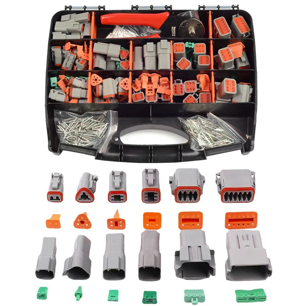 

410Pcs DT Series Waterproof Wire Connector Kit DT06-2/3/4/6/8/12S DT04-2/3/4/6/8/12P Automotive Sealed Plug with pins box