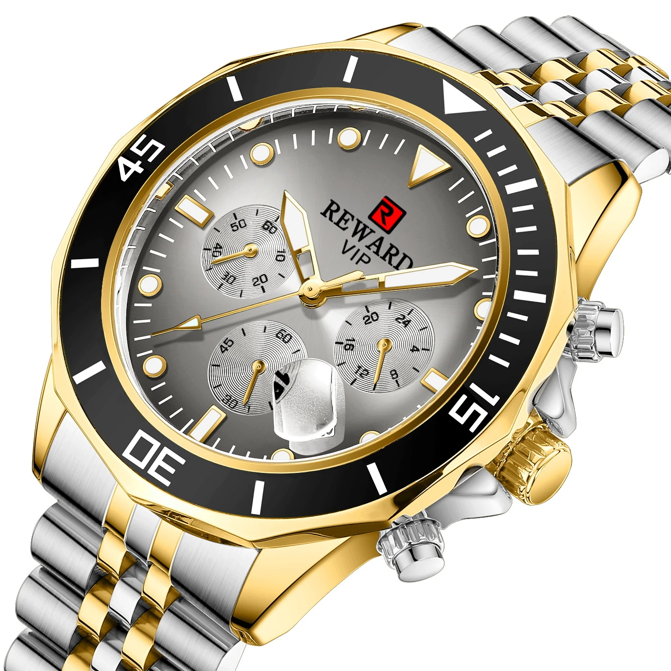 

Mens Watches Top Brand Luxury Sports Clock Stainless Steel Waterproof Chronograph Wristwatches with Date Gold Relogio Masculino