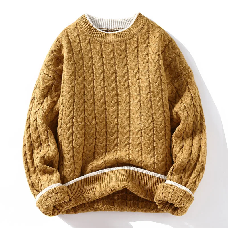 Winter Thick Warm O Neck Knitted Pullovers Fashion Loose Mens Knitwear Casual Sweaters Couple Knitting Pullover