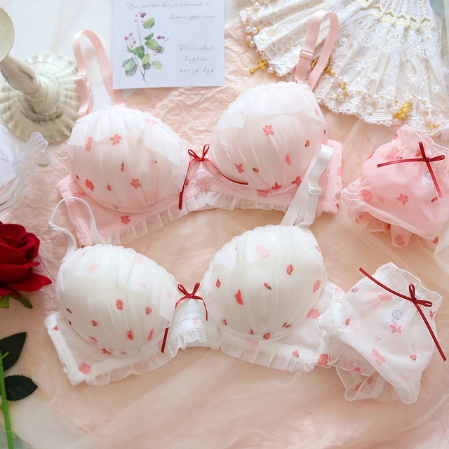 Japanese Kawaii Girl Bras Set Sweet Pink White Strawberry Cute Lace  Underwear Bra And Panty Plus Size 70 75 80 85 90 A B C D Cup - Bra & Brief  Sets - AliExpress