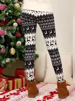 Women's  1XL-5XL Plus Size Christmas Leggings Women's Reindeer & Argyle Print Elastic High Rise Slight Stretch Leggings