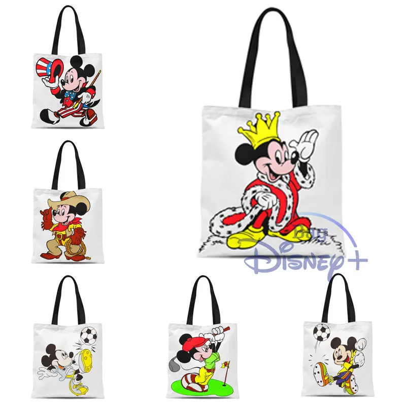 

Disney Shoulder Bag Cartoon Mickey Designer Handbag Luxury School Beach Shopping Canvas Child Eco Grocery Storage Casual Tote