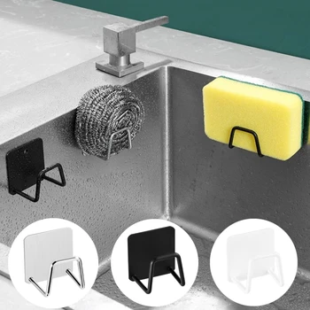 Porta spugne per lavello da cucina in acciaio inossidabile, scolapiatti autoadesivo, ganci da parete per cucina, accessori, organizer per riporre oggetti 1