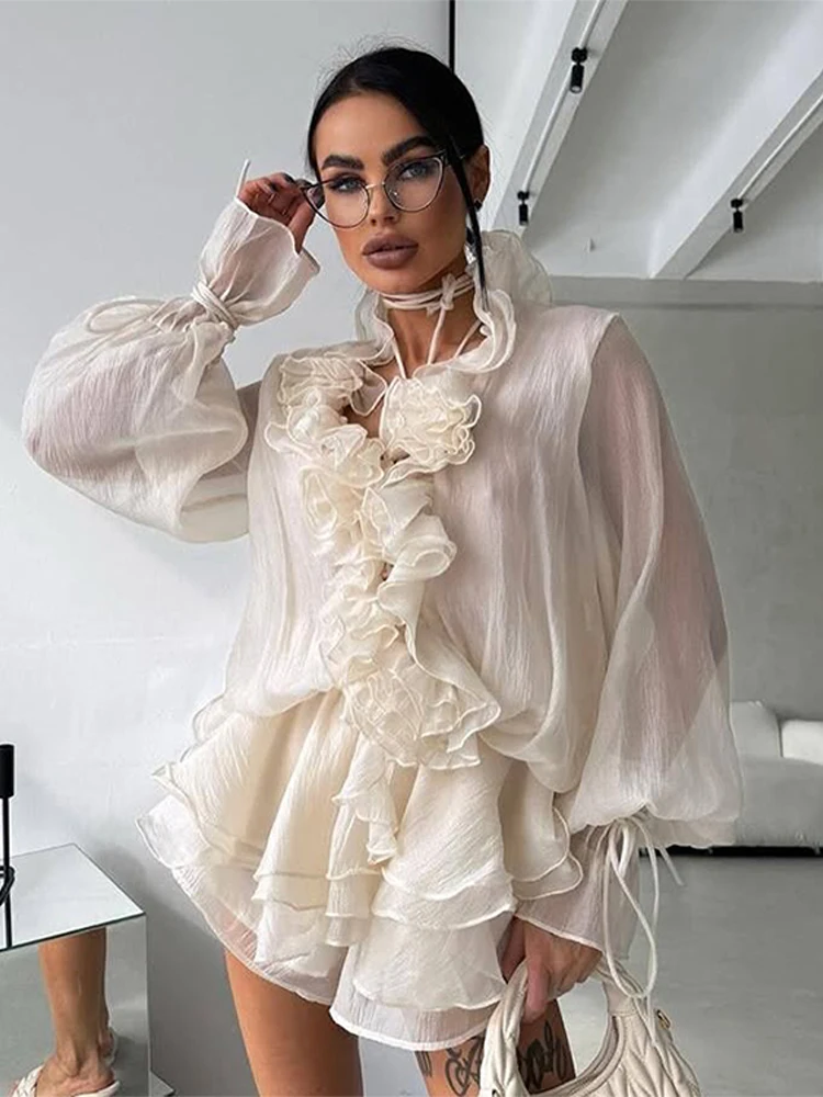 新品 Sheller 3D flower ruffle tops オフショル 白 Elegant 3D Flower Ruffle Shirt Shorts Sets Women Lace Up