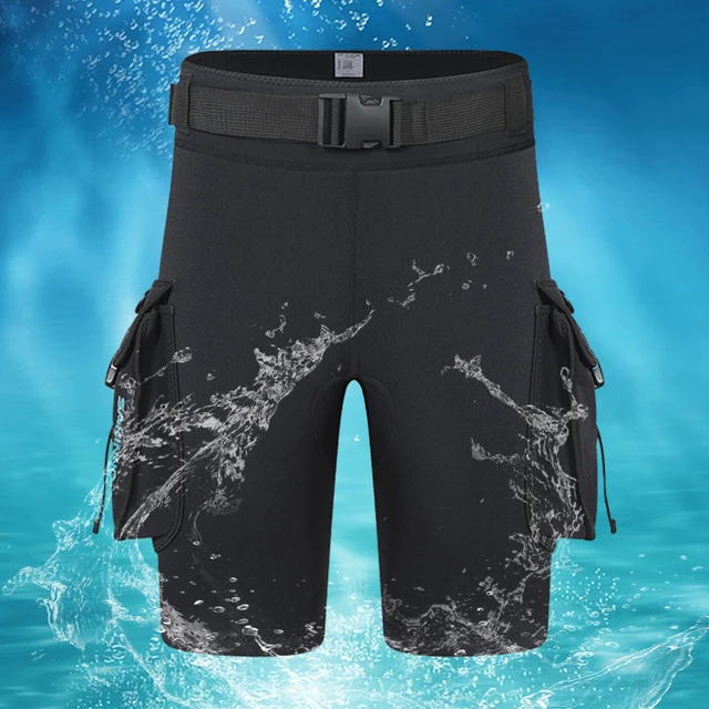 3mm Neoprene Wetsuit Tech Shorts Keep Warm Unisex Wetsuit Cargo Shorts  D-Ring Buckle Leak Hole for Diving Equipment Accessories