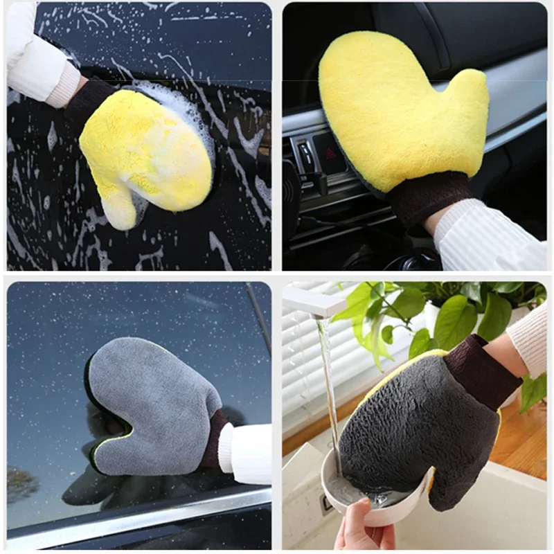 Bearpaw Coral Velvet Car Cleaning Gloves Microfiber Thumb Car Wash Gloves Beauty Supplies Cleaning Tools
