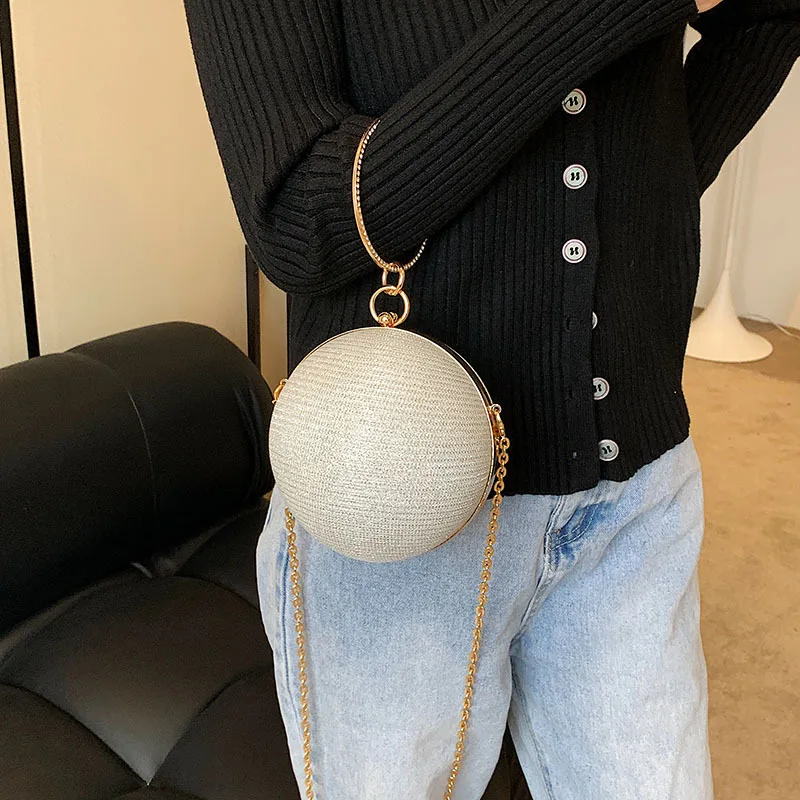 Circular Ring Portable Evening Bags Metal Sliver Round Ball Handbags For Lipstick Elegant Clutch Purse Wedding Wallets_voghion.com