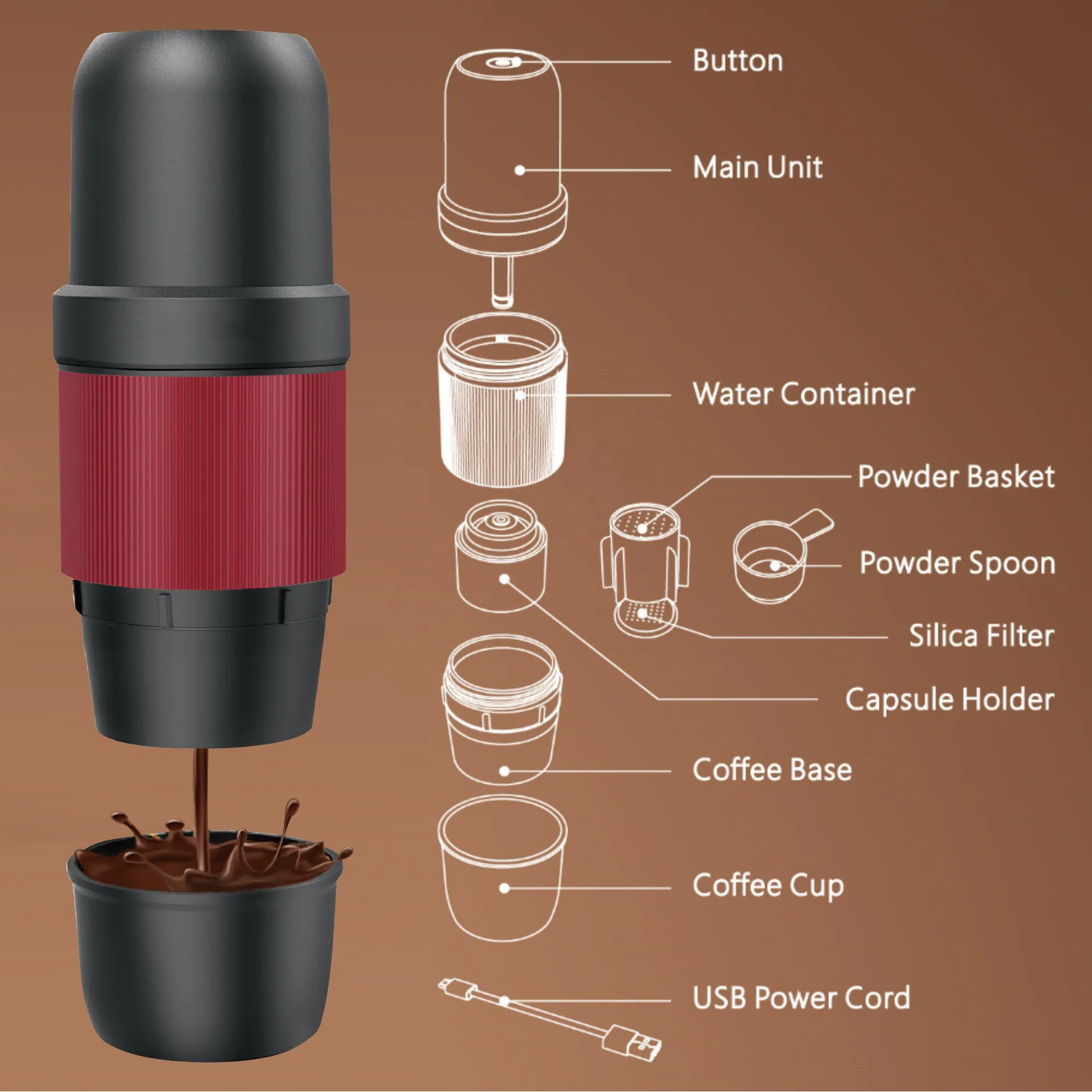 Portable Hand Press Coffee Maker Italian Electric Espresso Cup Capsule Coffee Maker for Camping Hiking 3
