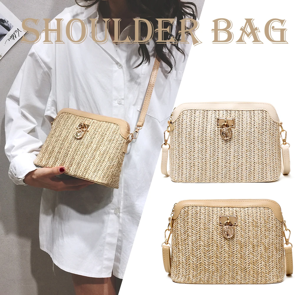 Straw Shell Crossbody Bag Women Boho Beach Woven Leather Shoulder Messenger Bags