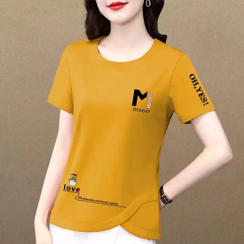 Женская Однотонная футболка из чистого хлопка, свободный универсальный топ с коротким рукавом и круглым вырезом, Новинка лета 2023