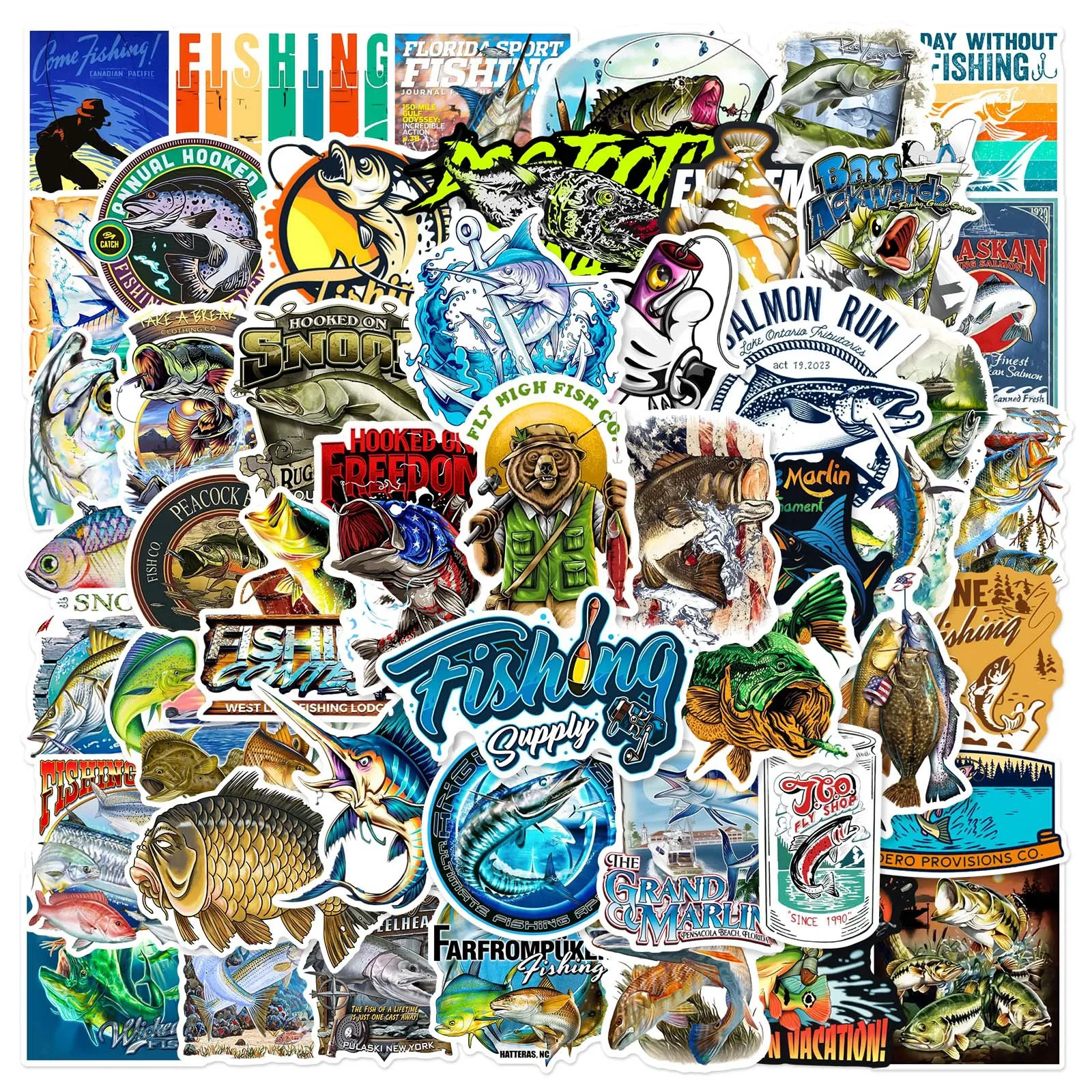 50pcs Outdoor Fishing Logo Stickers Graffiti Decoration for