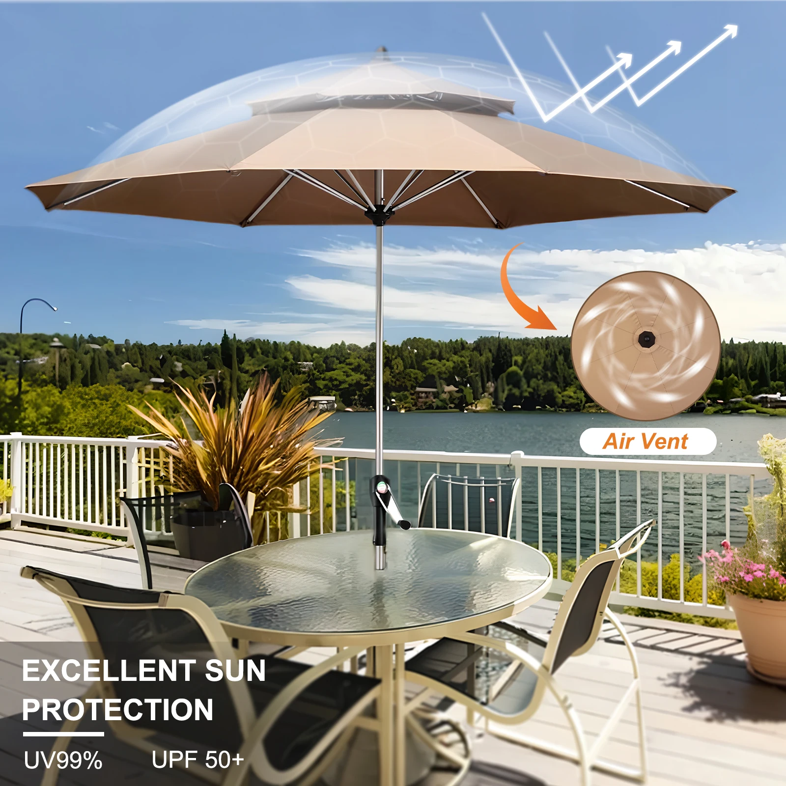 Polyester Outdoor Patio Umbrella with UV Protection for Garden Pool Deck