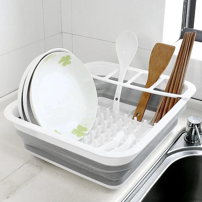 New Kitchen Foldable Dish Rack Storage Water Leakage Tableware Bowl Dinnerware Drain Bowl Tray Home Drying Rack Washable Plastic 2