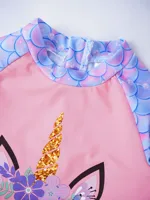 Girls Summer Printed Swimsuits Children Toddler Long Sleeve Tops Briefs Bikinis Set Bathing Suits Beachwear Swimwear 4-16 Years 5