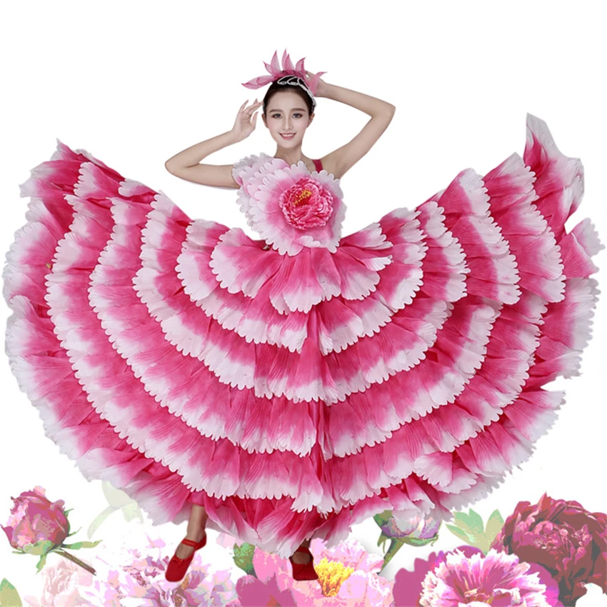 Women Spain Dress Flamenco Skirts Dance Costumes Spanish Gypsy Skirt Bigdance Flower Chorus Stage Performance Wear women flamenco dresses