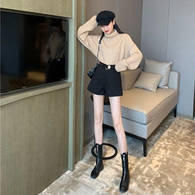 Fashion Black High Waist Shorts Spring Autumn New Solid All-match Loose Youth Casual Wide Leg Pants Vintage Trend Women Clothing