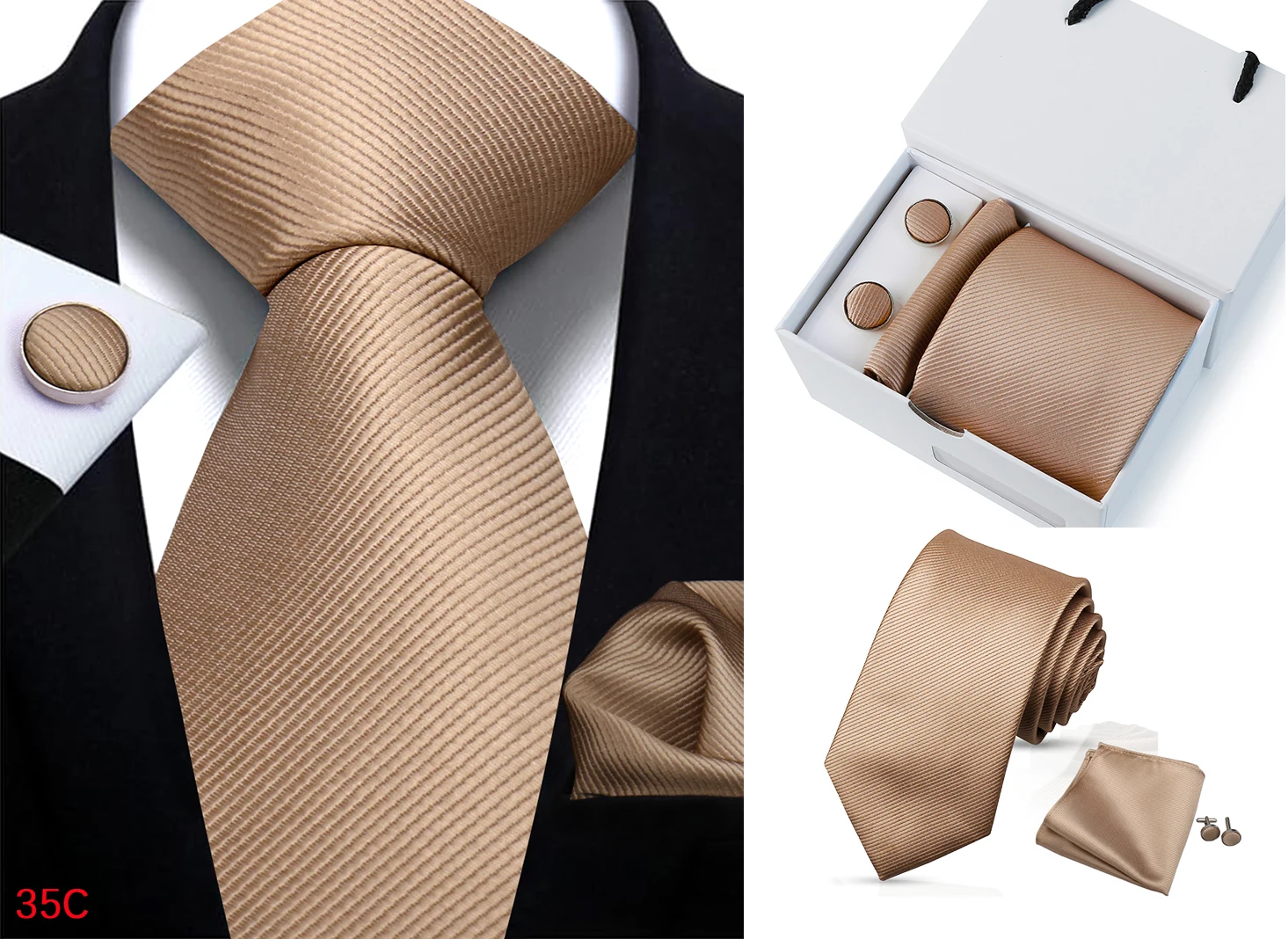 Neue männer Krawatte Hanky Manschettenknöpfe Set Mit Luxus Geschenk Box Einfarbig Krawatte Für Männer Anzug Hochzeit Business Party zubehör – Detail 12