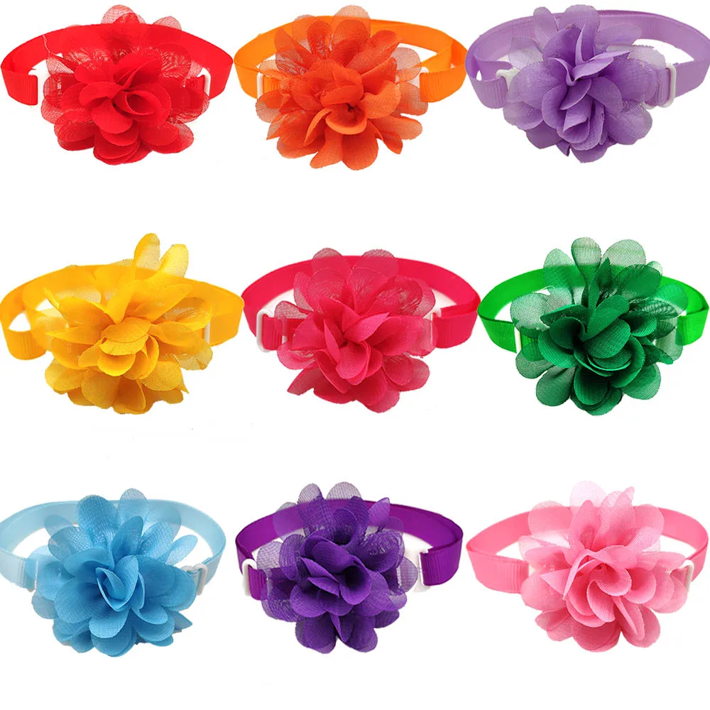 

30Pcs Pet Dog Bow Tie Chiffon Flower Style Puppy Dog Cat Necktie Adjustable Dog Collar Pet Bowties For Small Dog Dog Accessories
