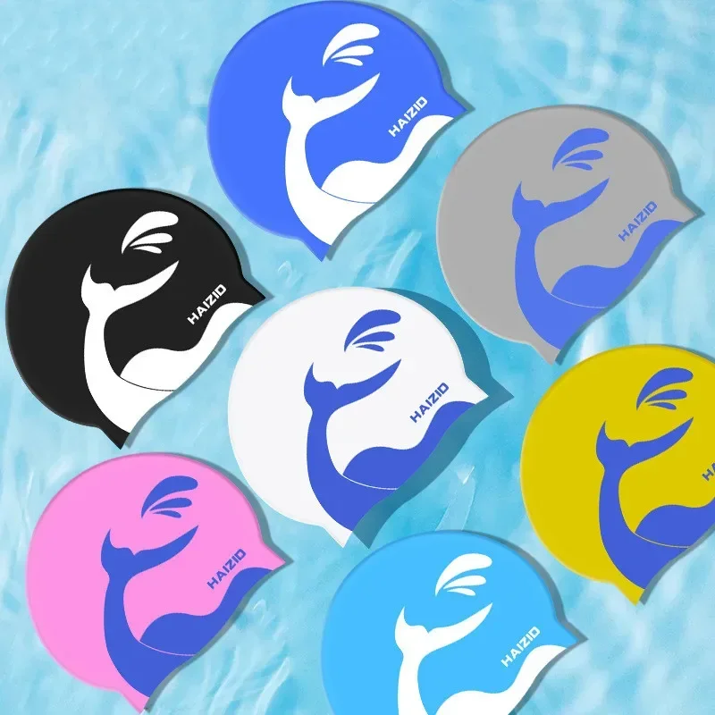 Universal Men Women Swimming Caps Soft Silicone Waterproof Cute Cartoon Swim Hat Large Size Adult Swimming Cap Pool Accessories 4