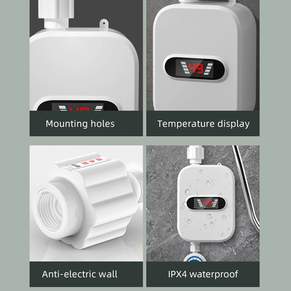 Instant Water Heater LCD Digital Display Thermostatic Shower Water Heating Device Stainless Steel Tankless Rapid Heating Machine water heater