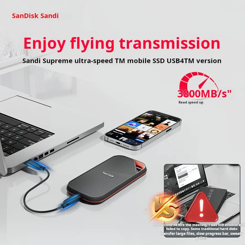 샌디스크 4TB 썬더볼트 4 휴대용 외장 SSD (PSSD), E82, 읽기 속도 3800MB/s, 타입-C 인터페이스, 휴대용 SSD