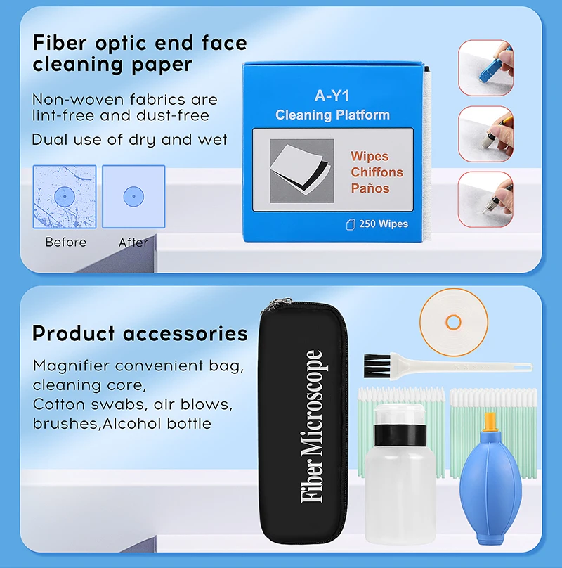 Fiber cleaning Tool Kit 400X Fiber Optic Microscope Fiber Optic Cleaner One Clic