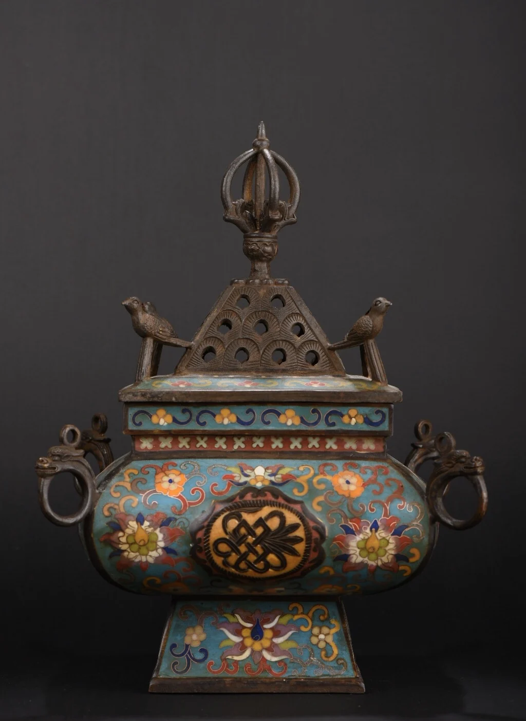 

Коллекция тибетских храмов, старомодная эмалированная пагода, дракон, бинауральная квартовая курильница, сборный орнамент удачи, 12 дюймов