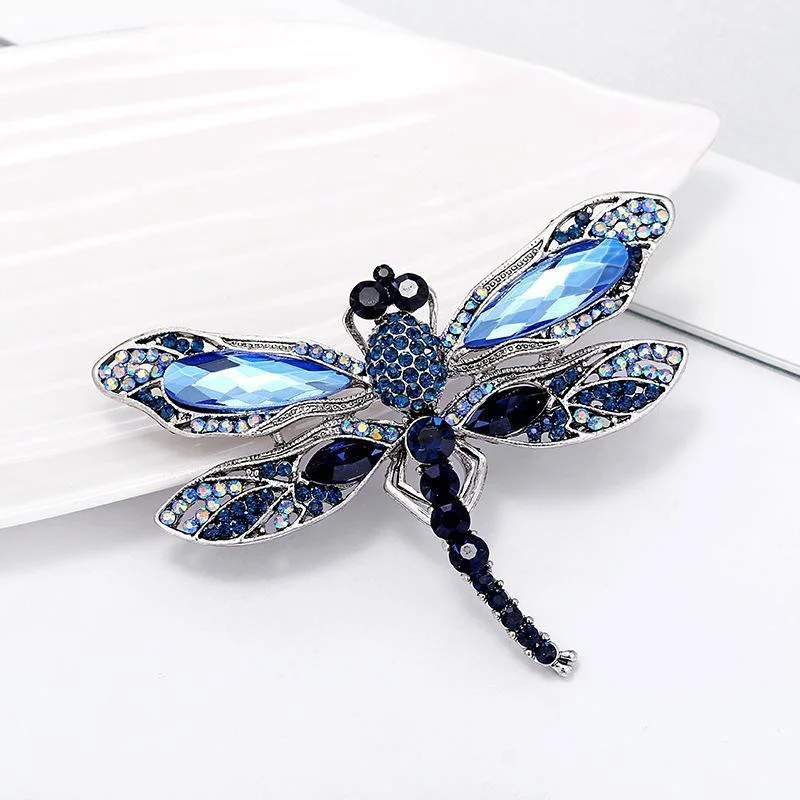 Women Fashion Dragonfly Brooch Eith Diamonds Large Brooch Retro Gothic Insect Brooch Coat Clothing  Accessories