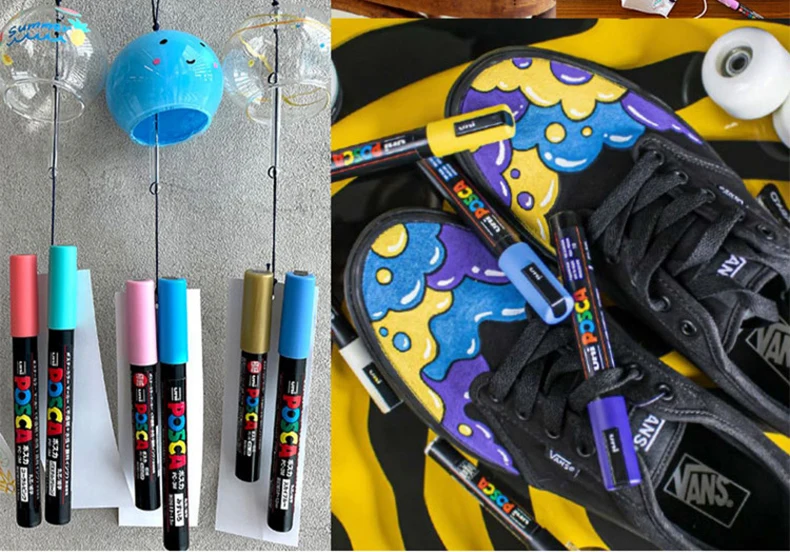 Uni Posca 페인트 마커 펜 세트 새 패키지 PC-1M PC-3M PC-5M PC-8K 15K 안료 Rotuladores 낙서 드로잉 펜 Rock Cerami 용
