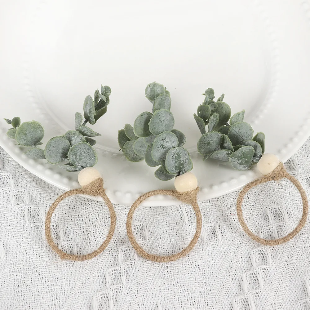 1Pcs Wedding Napkin Rings Eucalyptus Leaves Napkin Holder Buckles Spring Easter Home Table Decoration Birthday Party Supplies
