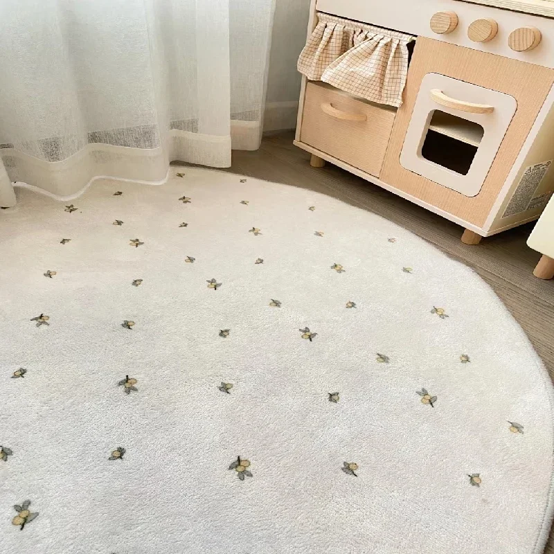 Fresh and Simple Rugs for Bedroom Round Fluffy Bedside Mat Covered with Large Area Carpets for Living Room Soft Cloakroom Rug 4