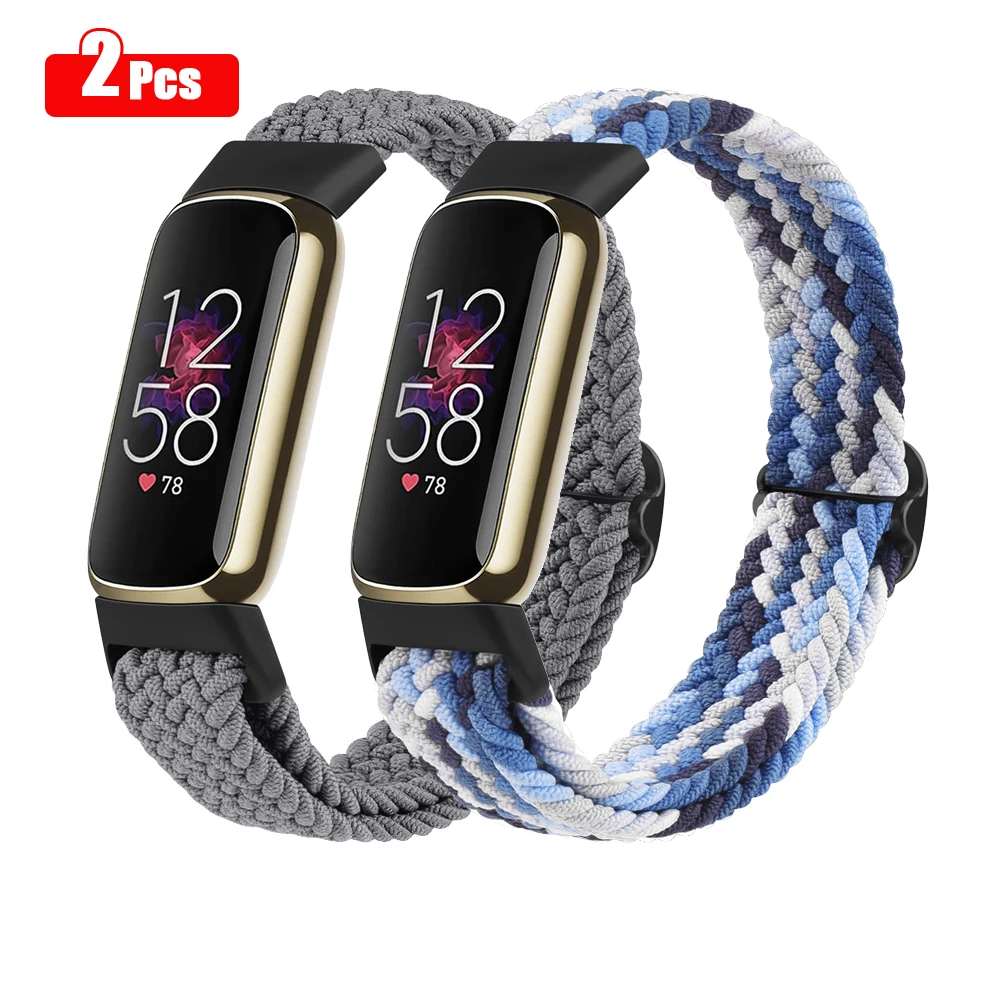 

2 Pack Elastic Braided Watchband Strap For Fitbit Luxe Band Bracelet For Fitbit Luxe Strap Adjustable Wristband Replacement
