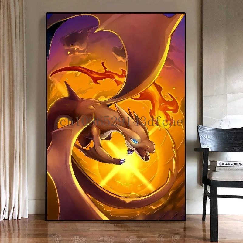 ポケモン漫画キャンバス絵画,カリザードサラメポスター,壁画,壁の芸術